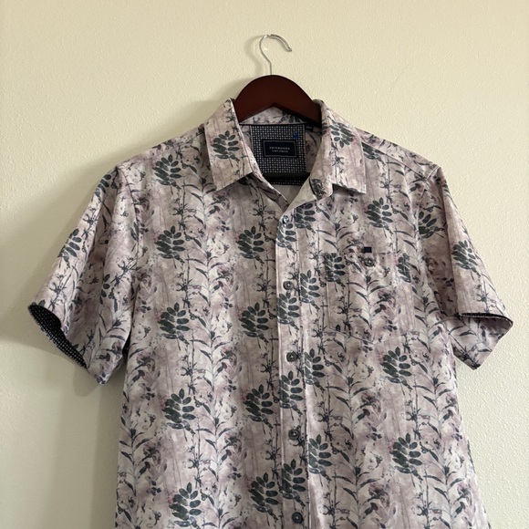 7 Diamonds 4-Way Stretch Shirt Mens S Short Sleeve Gray Floral Morning Rise - Picture 1 of 10